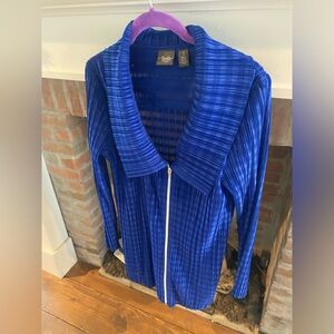 New Chicos TRAVELERS polyester blue Lacy knit~ZIP FRONT top~CARDIGAN~sz …